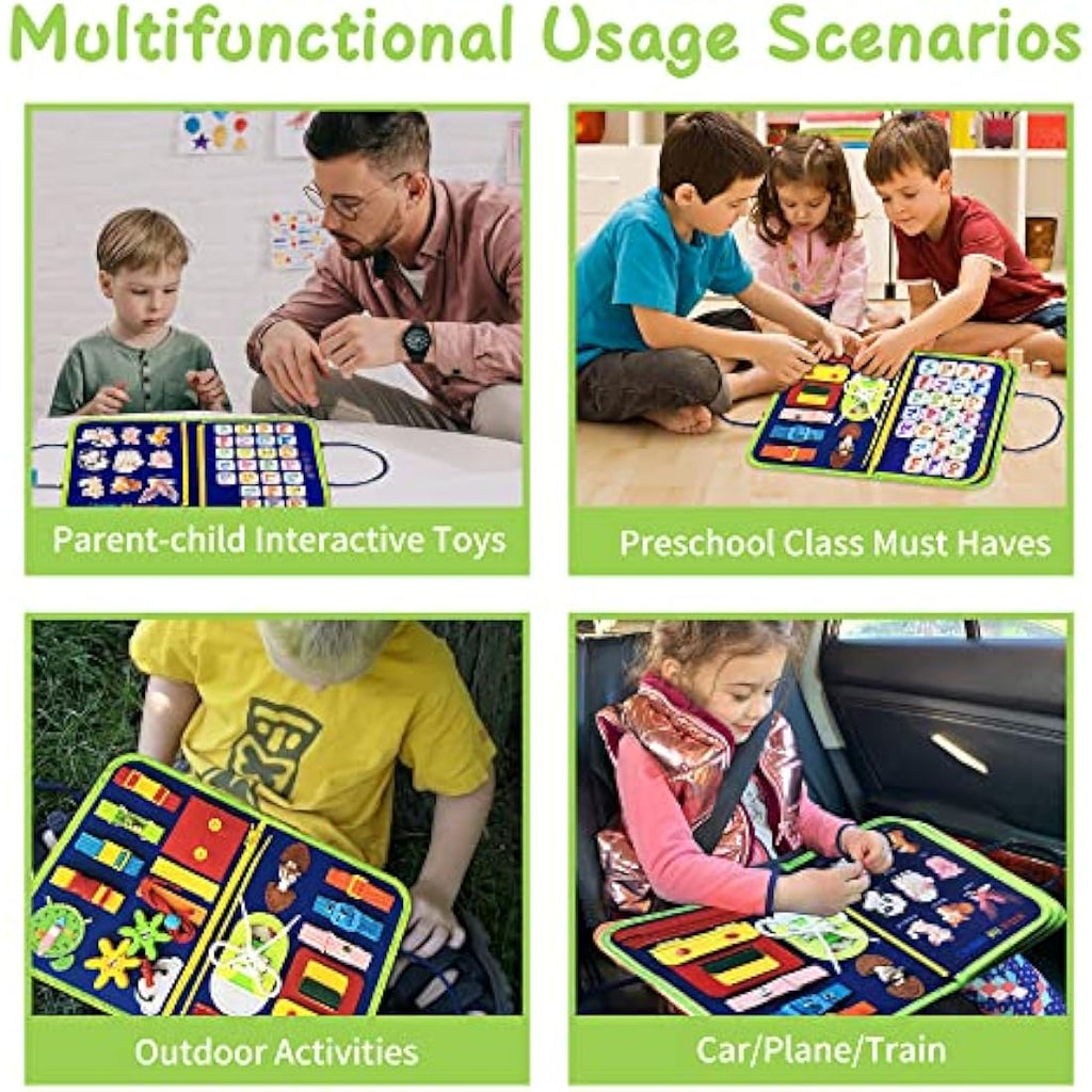 TenFans Montessori Busy Board – Sensory Toddler Travel Toy for Fine Motor Skills