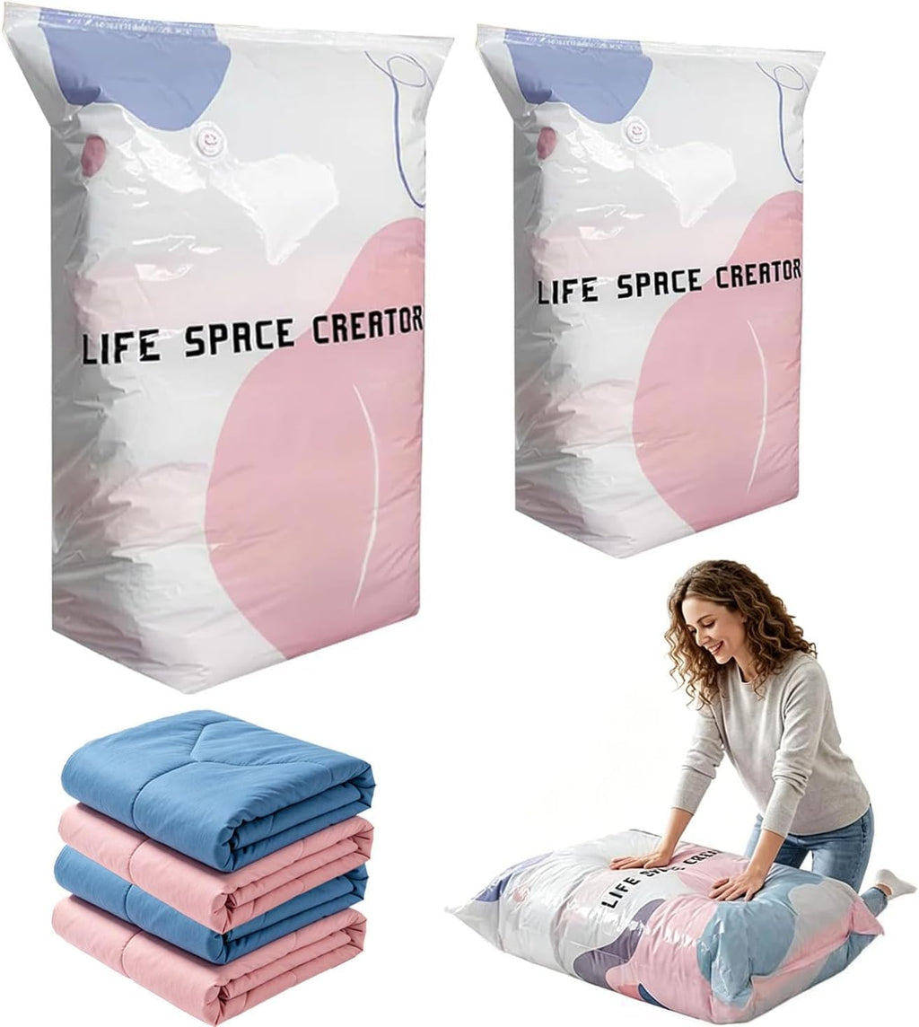ZFFAFUR No-Pump Vacuum Storage Bags 2-Pack Large – Press & Seal Space Saver for Clothes, Duvets, Pillows & Blankets – Keeps Bedding Dry - image 1