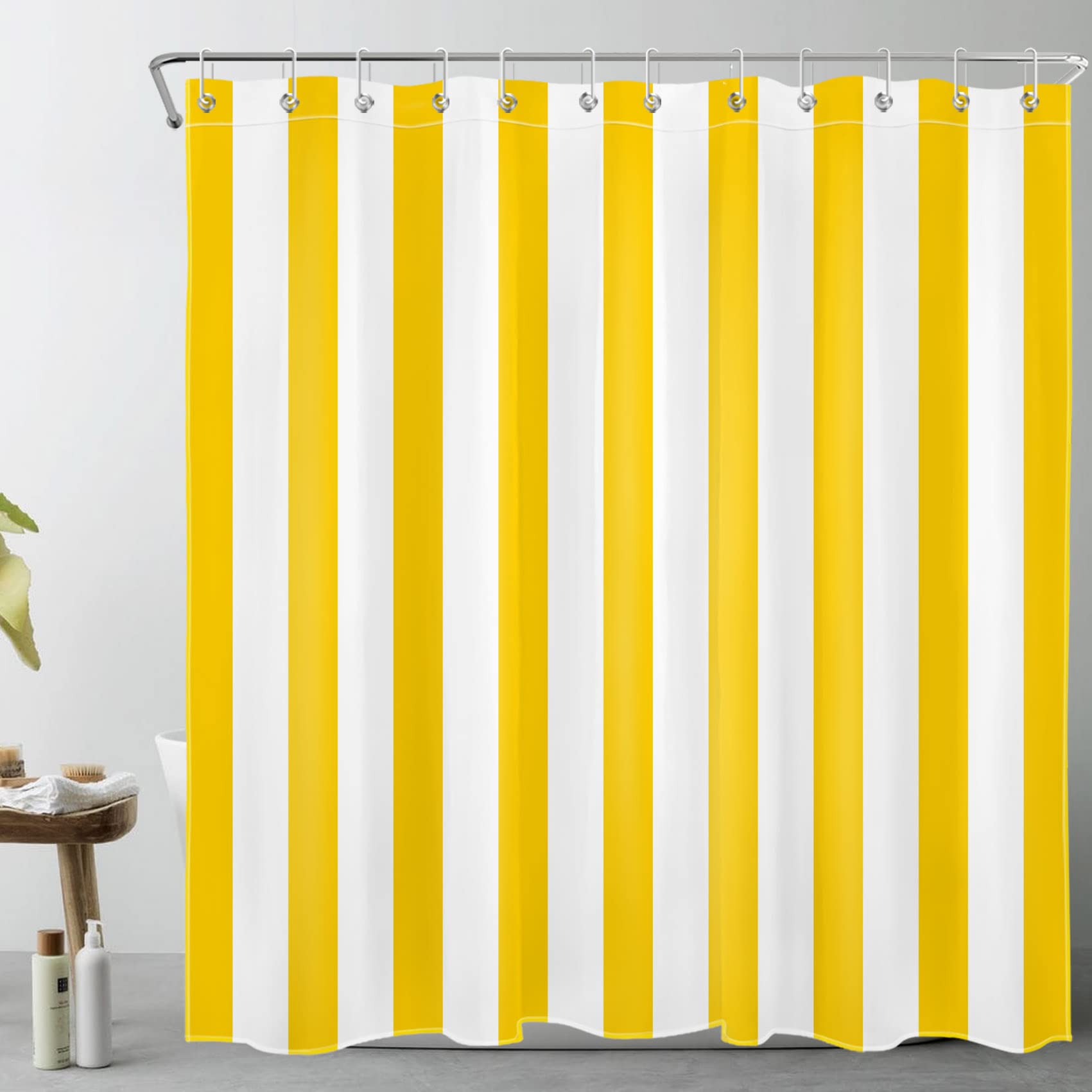 Yellow and White Striped Shower Curtain | Waterproof Polyester