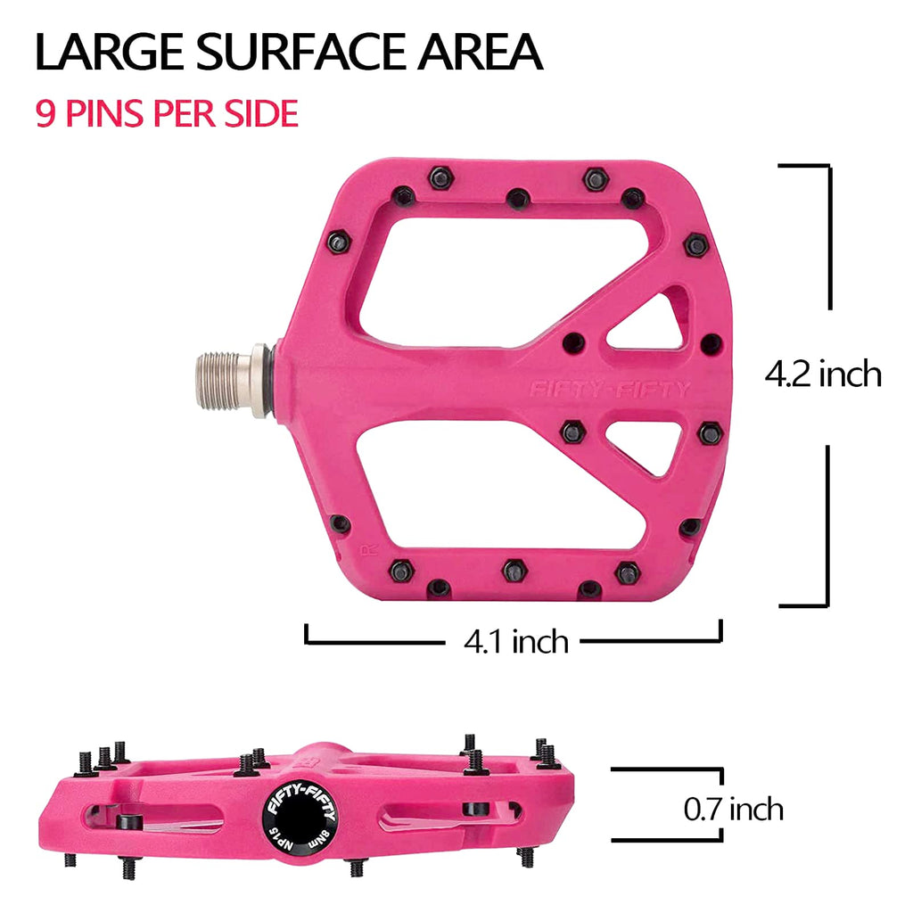 FIFTY-FIFTY MTB Pedals – Nylon Composite 9/16" Wide Flat Platform (Pink)