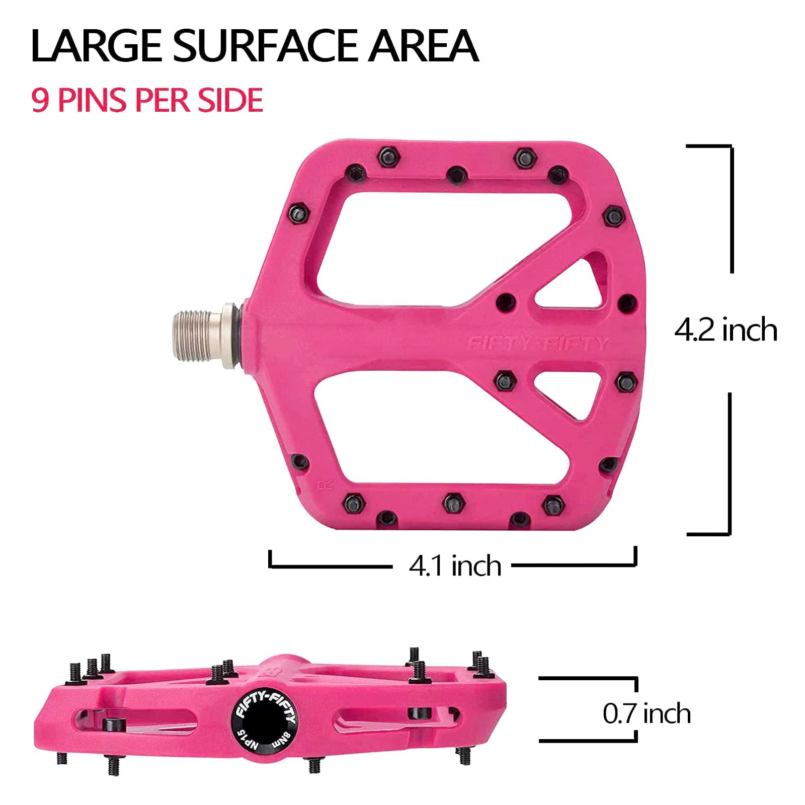 FIFTY-FIFTY MTB Pedals – Nylon Composite 9/16" Wide Flat Platform (Pink)