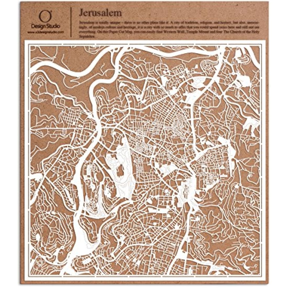 Jerusalem Paper Cut Map Art - White Wall Decor 30x30 cm