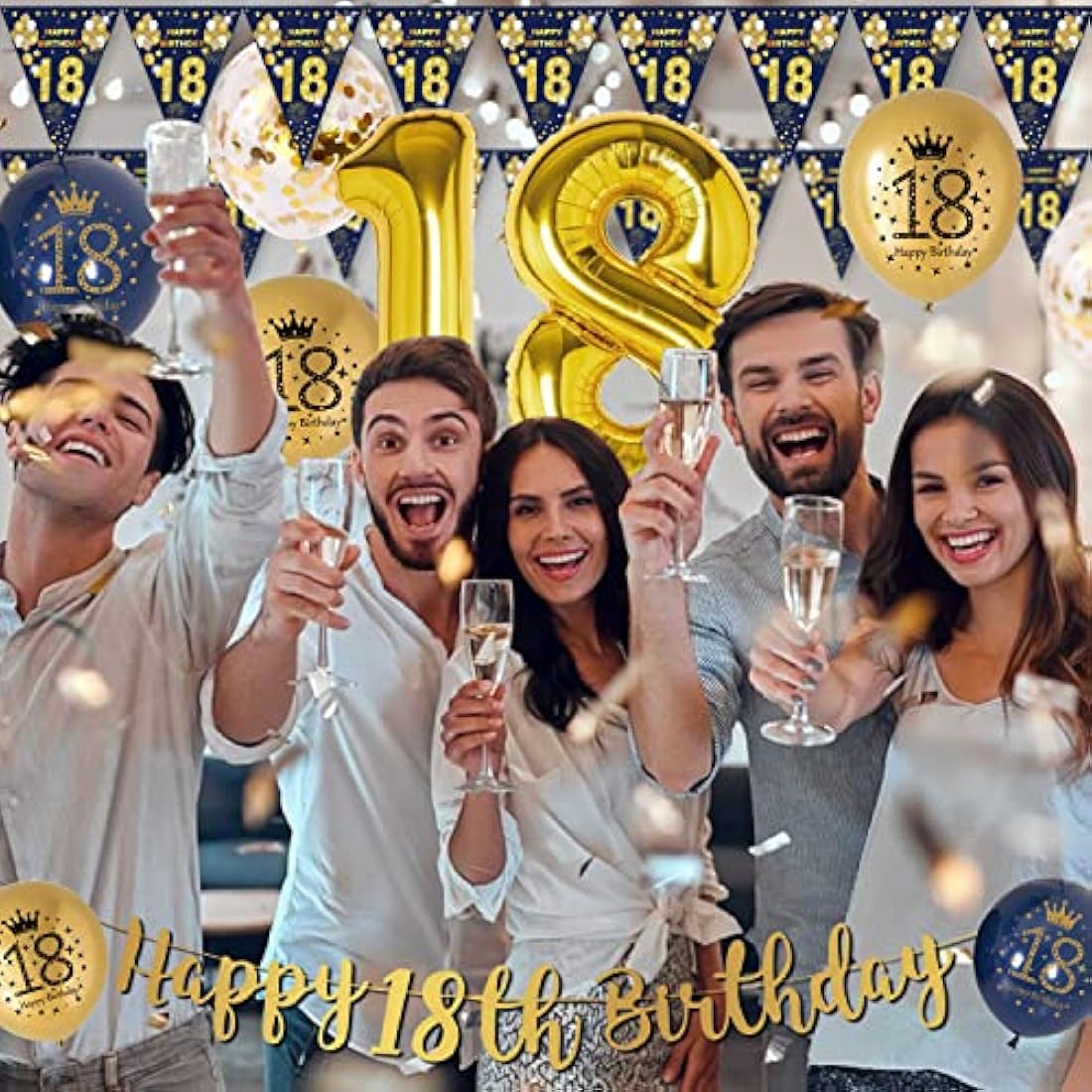 Jolof Store 18th Birthday Decorations – Navy Blue and Gold Balloon Kit