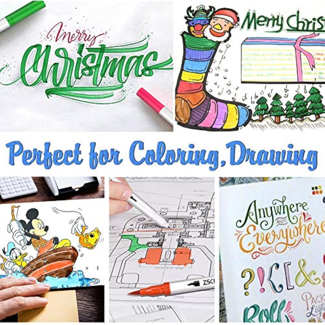 ZSCM 100 Color Dual Tip Artist Markers – Fine and Brush Tip Pens