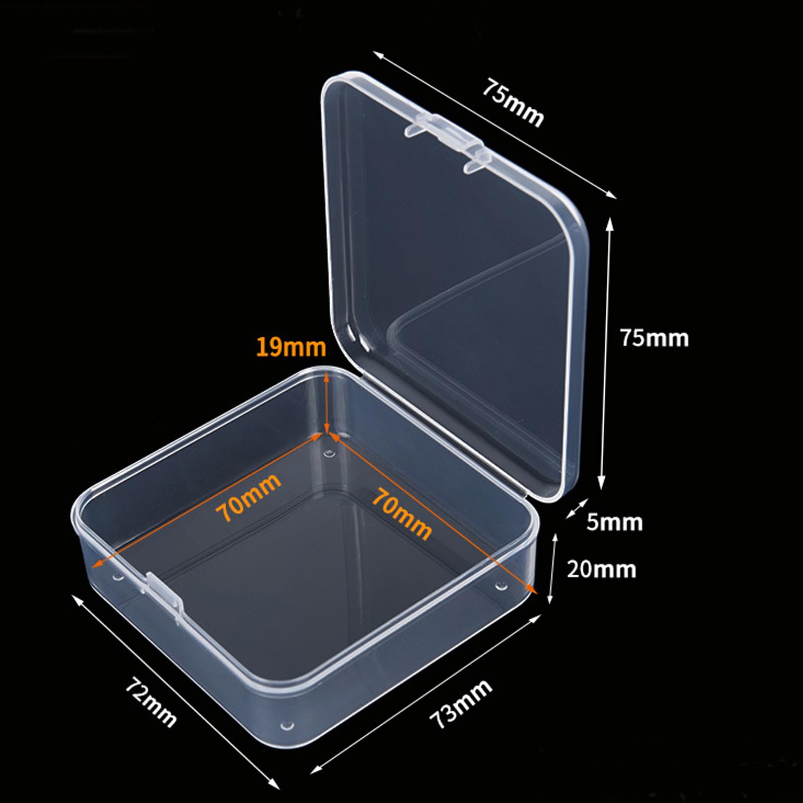 Goodma 100-Piece Clear Plastic Storage Boxes with Hinged Lids - 75mm