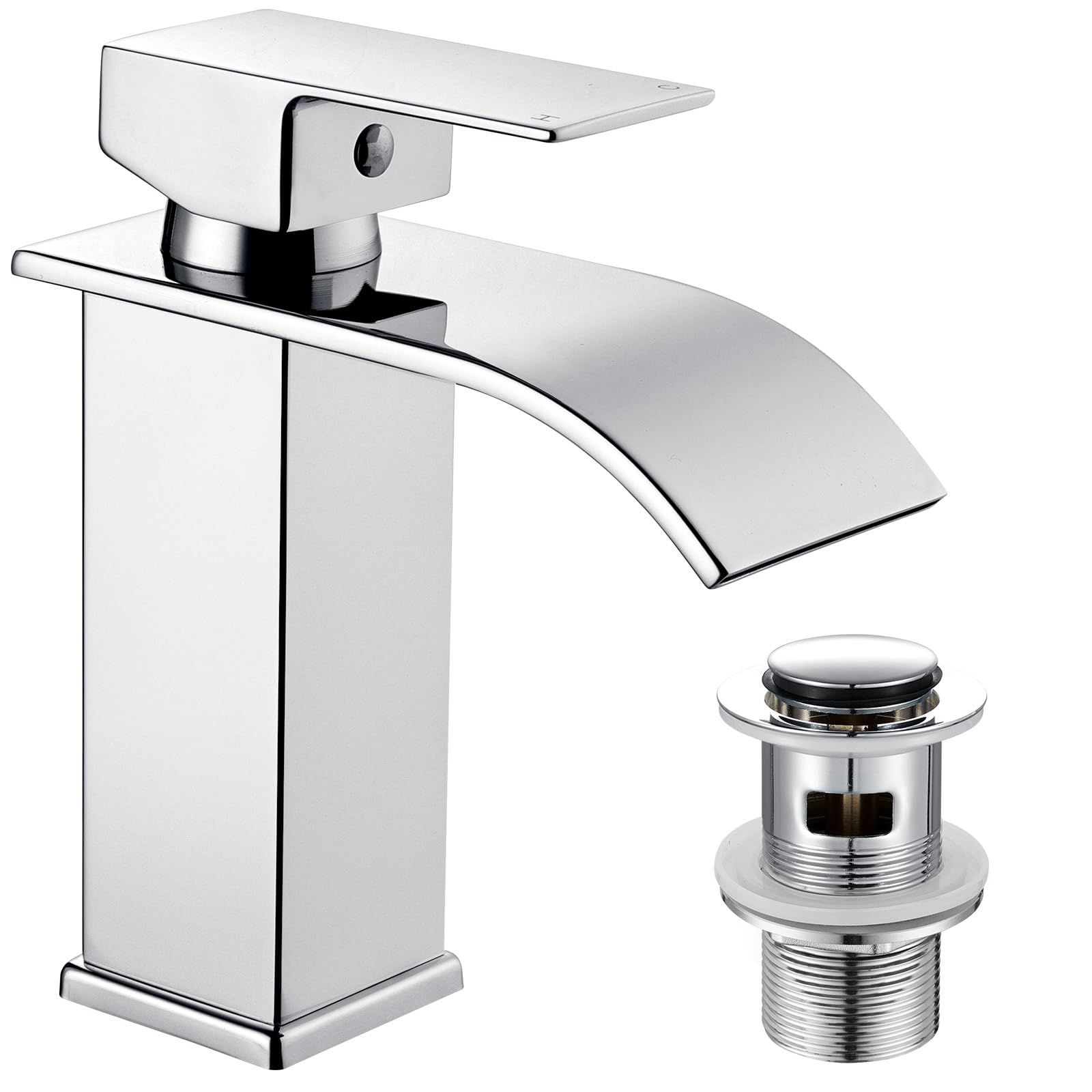 Peppermint Waterfall Basin Mixer Tap – Stainless Steel with Pop-up Waste