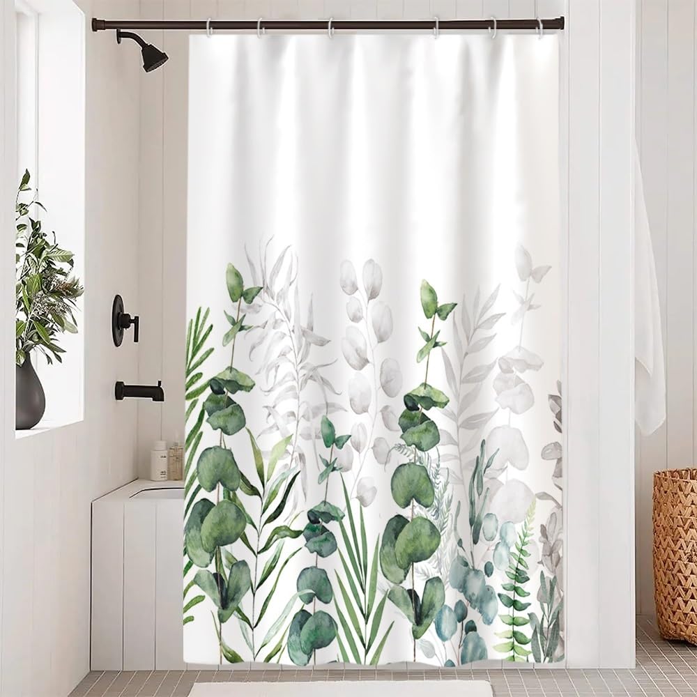 Eucalyptus Shower Curtain – Waterproof Green Leaf Polyester