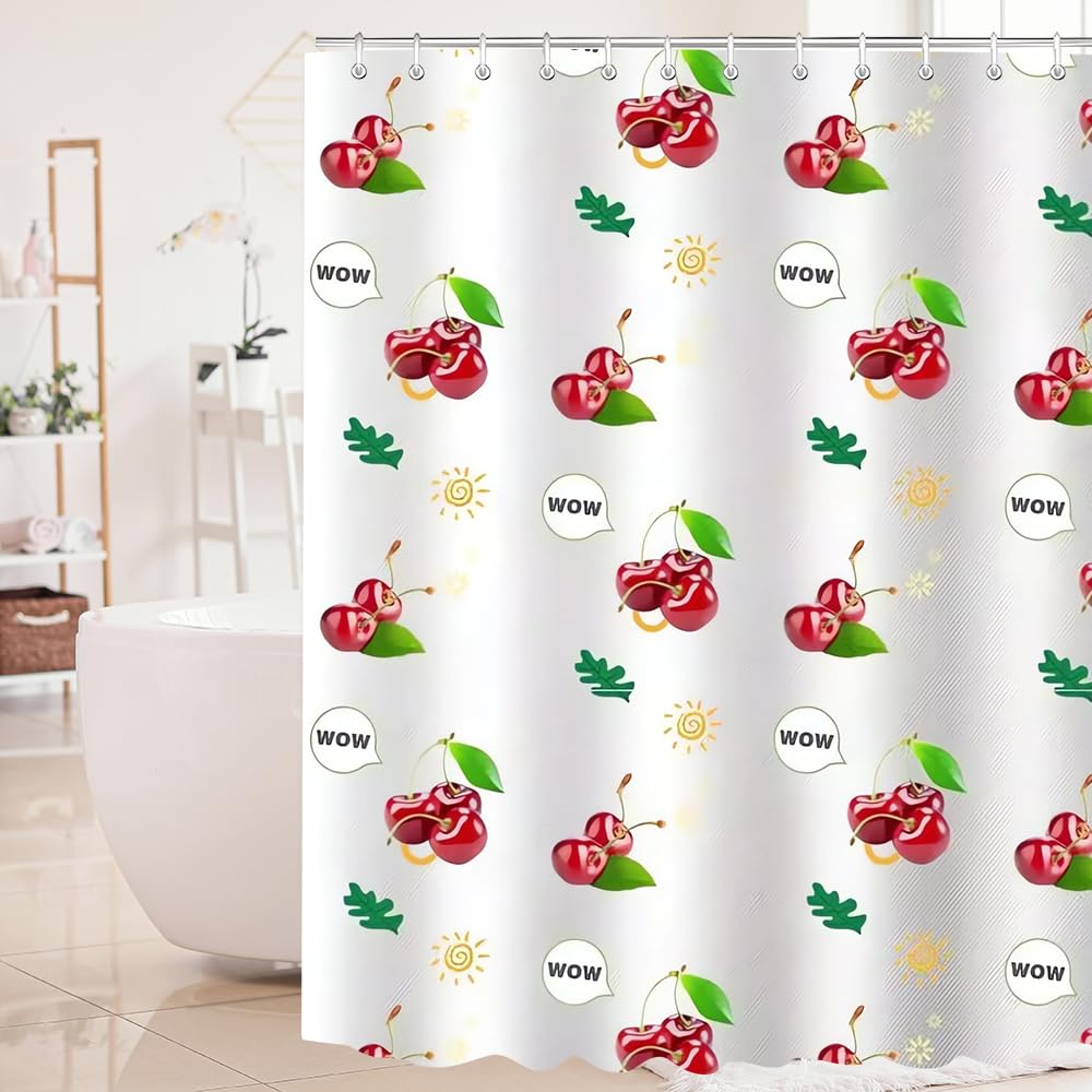 Lerores Cherry Shower Curtain – Anti-Mould Polyester with Weighted Hem