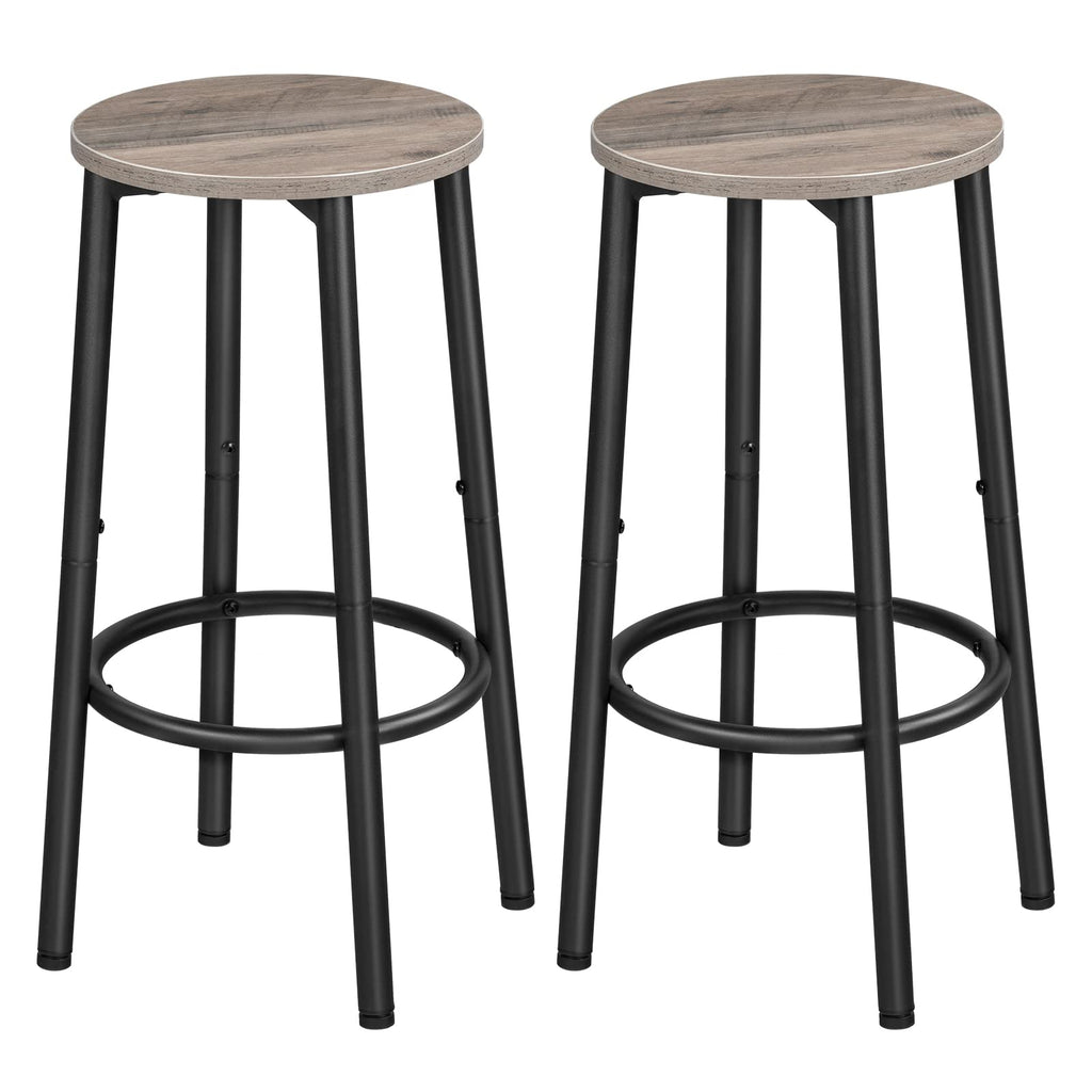 HOOBRO Round Bar Stools Set of 2 | Industrial Greige Kitchen Pub Chairs