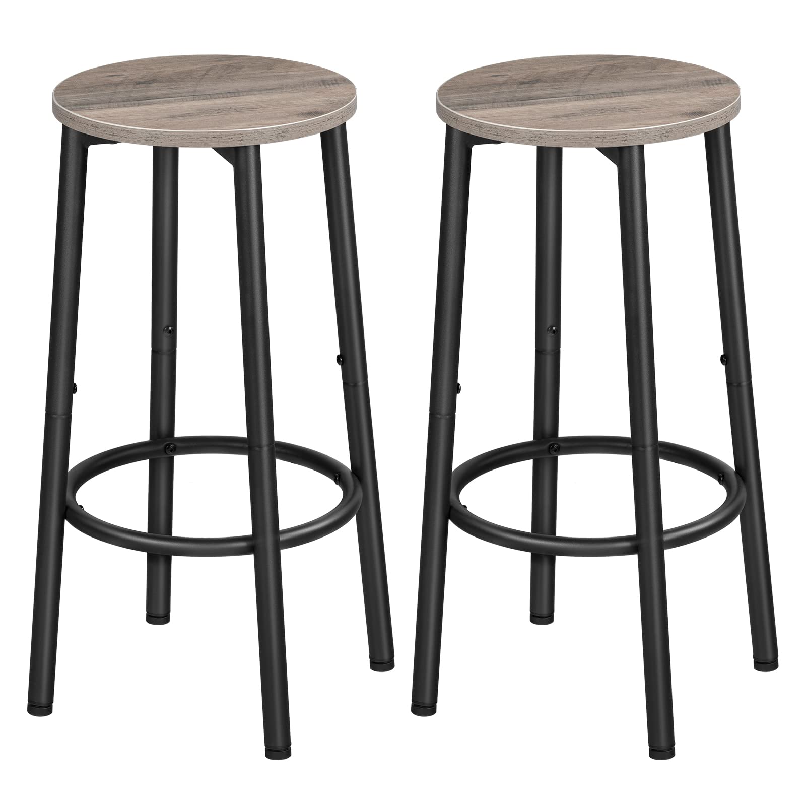 HOOBRO Round Bar Stools Set of 2 | Industrial Greige Kitchen Pub Chairs