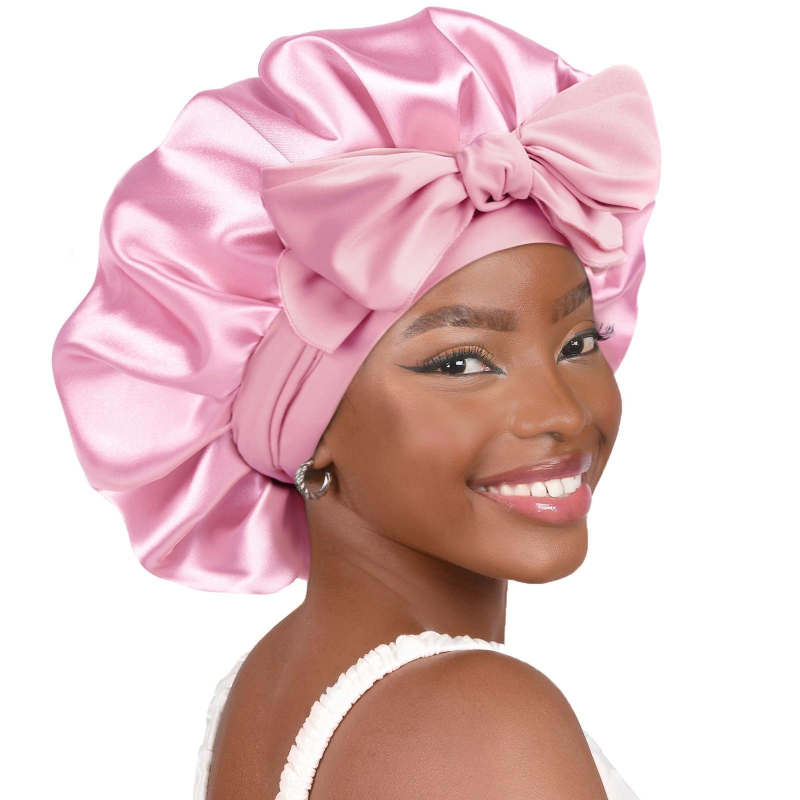 YANIBEST Silk Bonnet for Sleeping - Double Layer Satin Hair Wrap, Pink