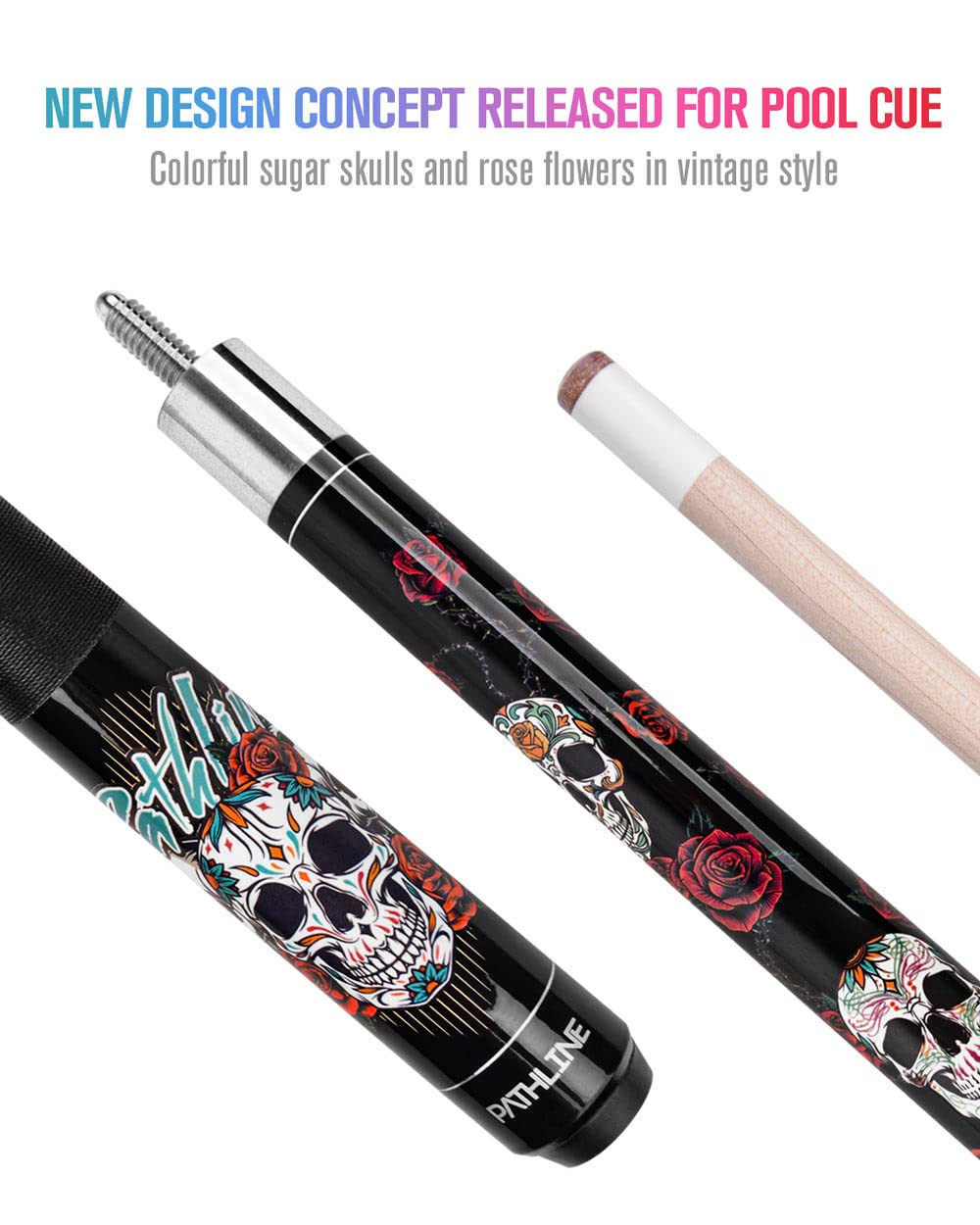 Pathline PL518 Pool Cue Stick | 58" Canadian Maple Skull Design