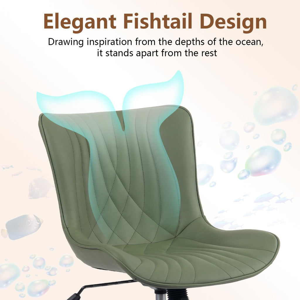 YOUTASTE Office Chair Adjustable, Ergonomic Desk Chair Armless PU Leather Swivel Chairs with Wheels for Home Office Computer, Modern, Olive Green - image 2