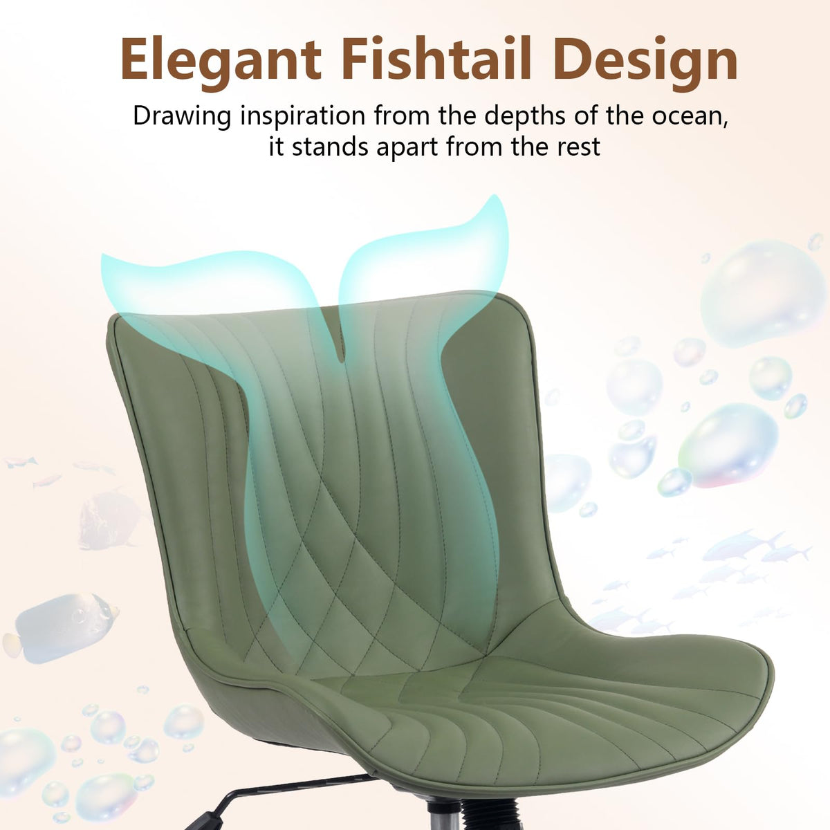 YOUTASTE Office Chair Adjustable, Ergonomic Desk Chair Armless PU Leather Swivel Chairs with Wheels for Home Office Computer, Modern, Olive Green - image 2