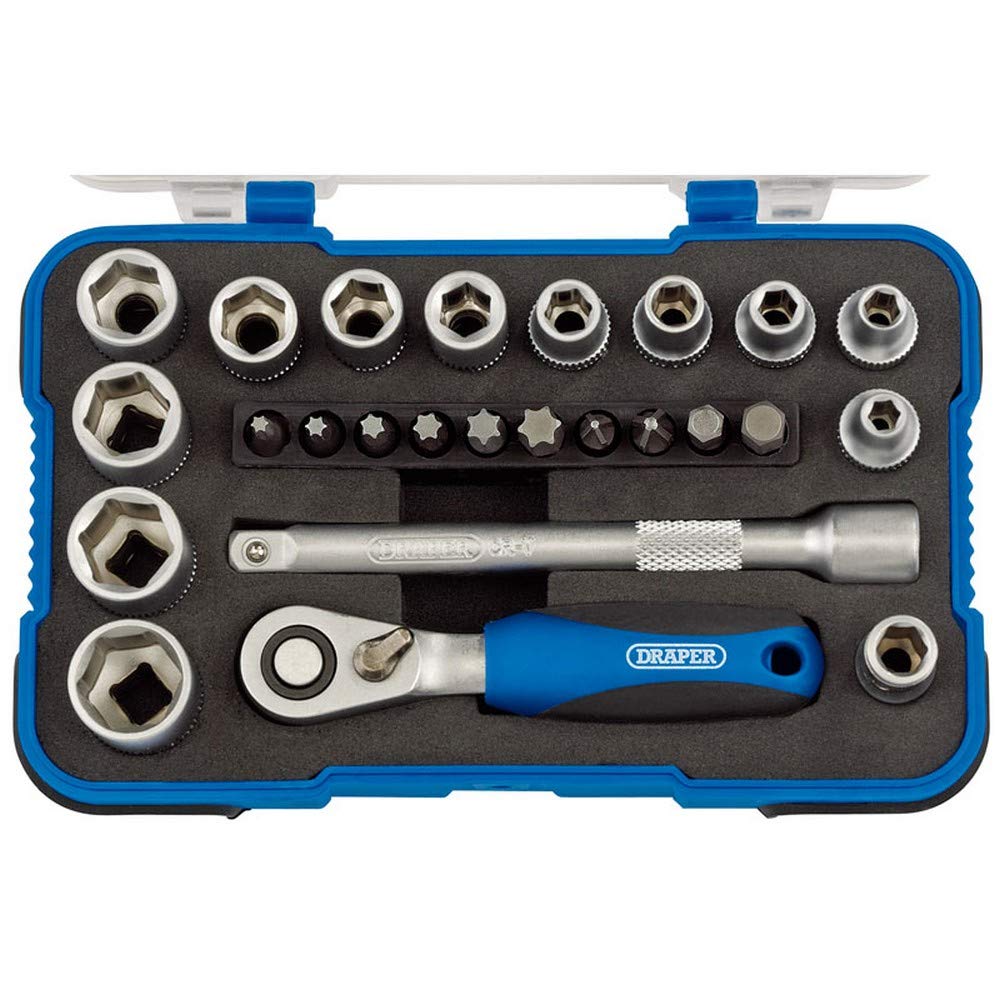 Draper 1/4" Metric Socket Set - 25 Piece Chrome Vanadium Ratchet