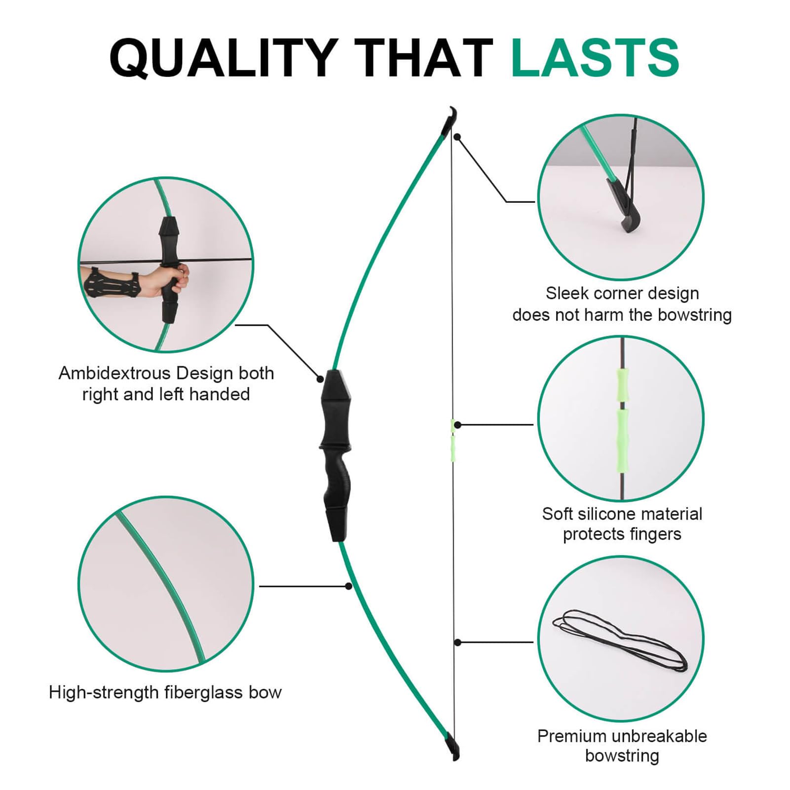 Dostyle Recurve Bow and Arrows Set for Youth Beginners – Green, 20lb