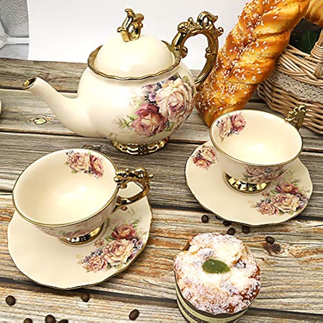 fanquare 15-Piece Floral Porcelain Tea Set | British Royal Tea Service
