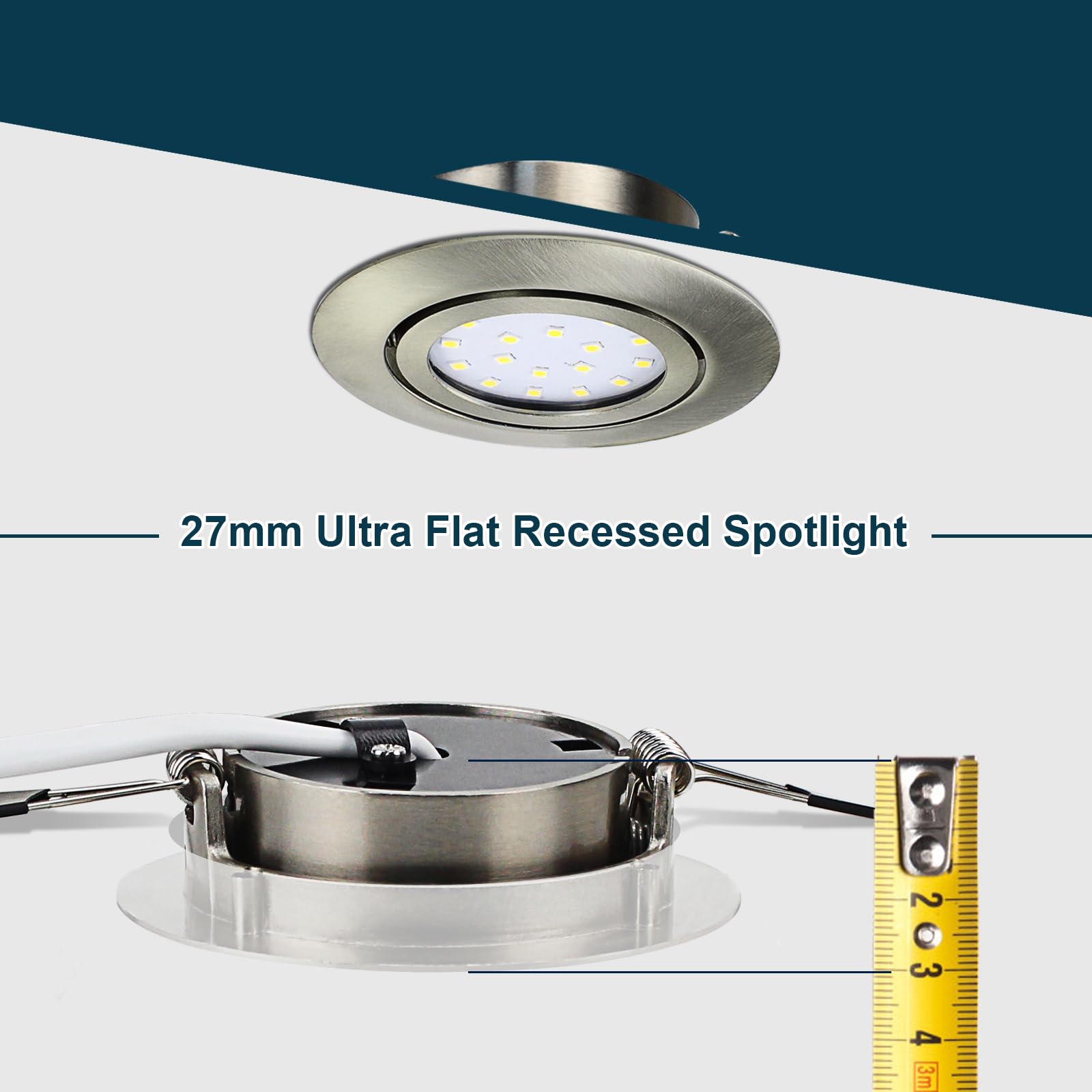 HiBay 8-Pack Ultra Slim LED Recessed Spotlights | Brushed Chrome Tilt Downlights