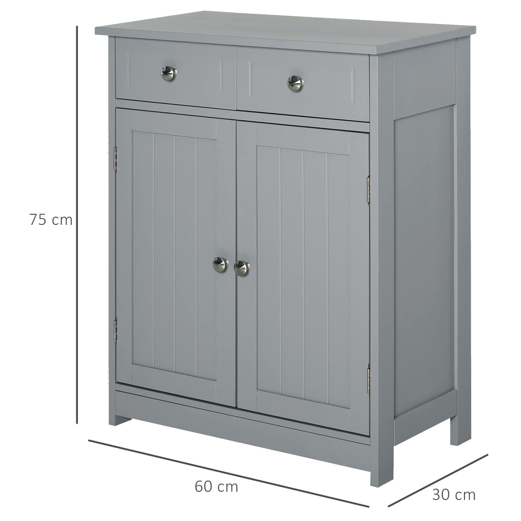 kleankin Freestanding Grey Bathroom Storage Cabinet with 2 Drawers