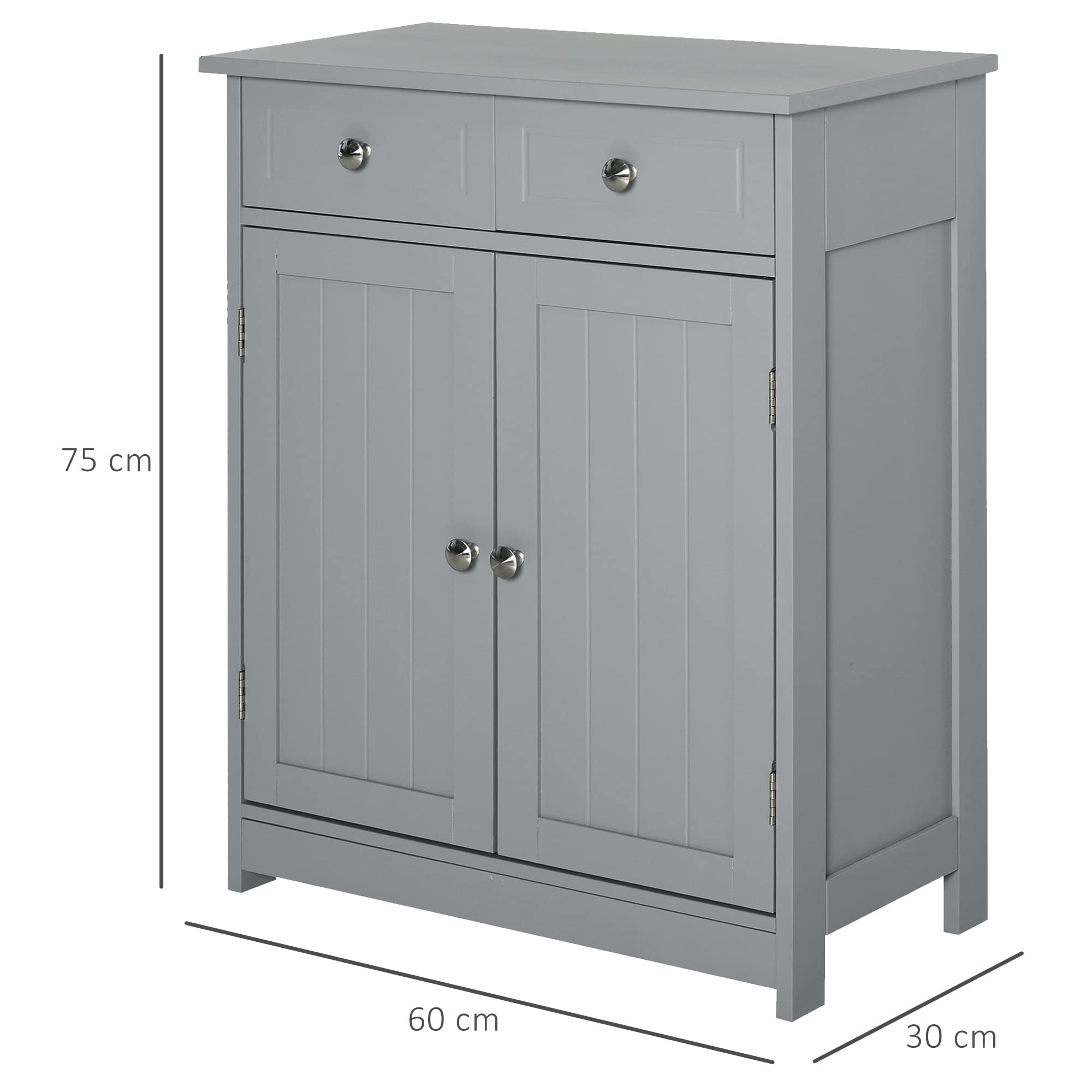kleankin Freestanding Grey Bathroom Storage Cabinet with 2 Drawers