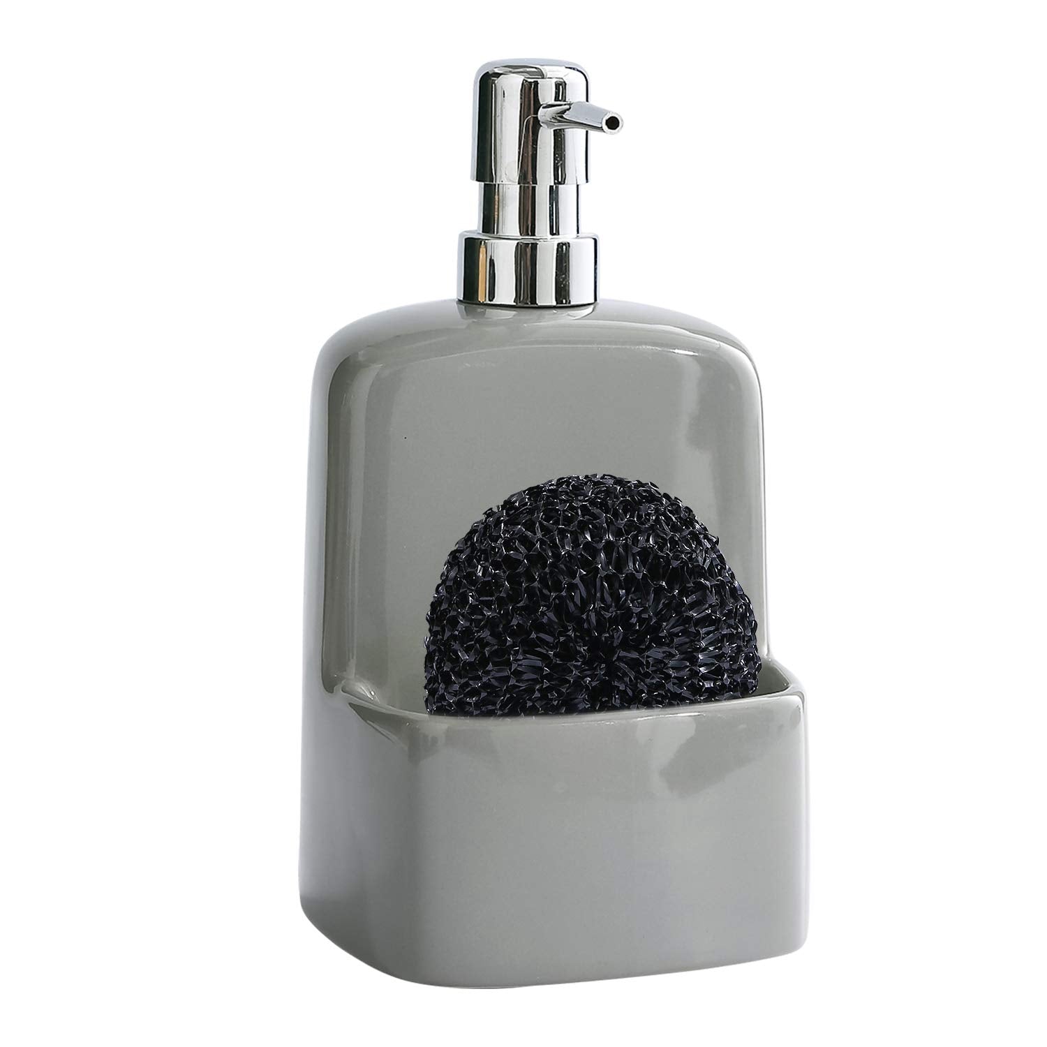 BosilunLife Ceramic Dish Soap Dispenser with Sponge Holder – 20oz Black