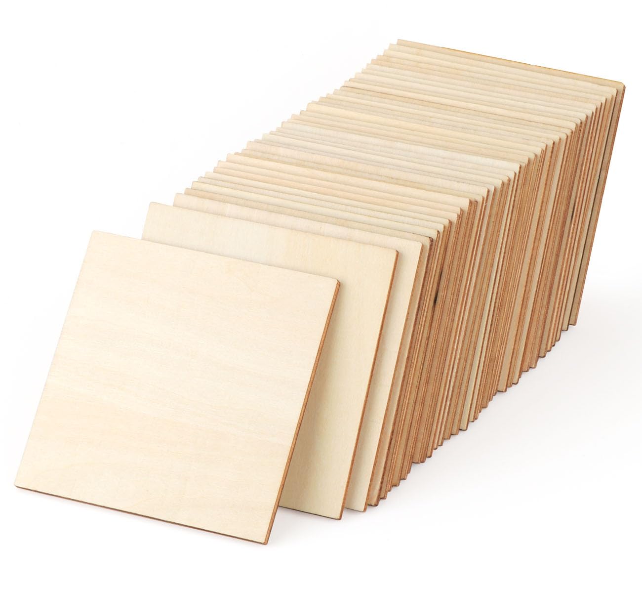 Jolof Store 50 Pcs Unfinished Wood Squares - 10x10cm Natural Blank Slices