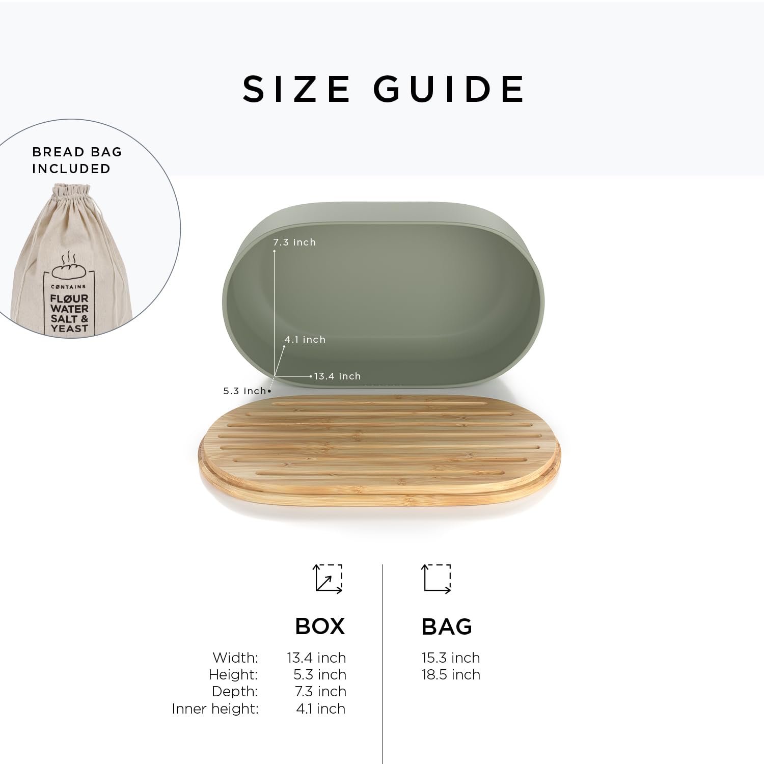 LARS NYSØM Metal Bread Box with Bamboo Cutting Board Lid & Linen Bag