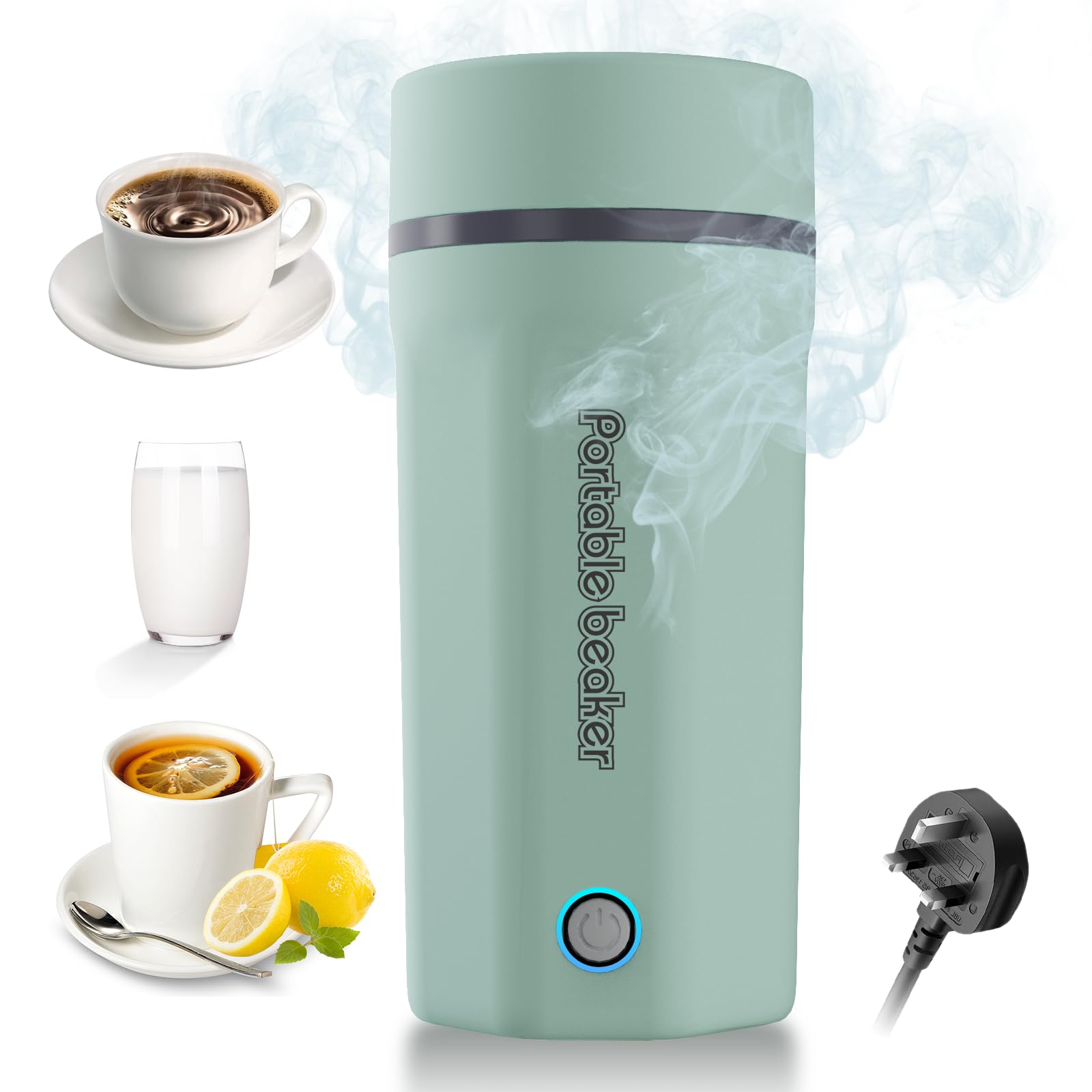 Emooncn 500ML Portable Travel Electric Kettle – Stainless Steel, Green