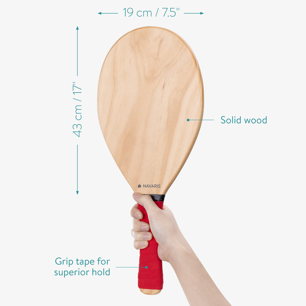 Navaris Wooden Frescobol Beach Paddle Ball Set | 2 Rackets and 2 Balls