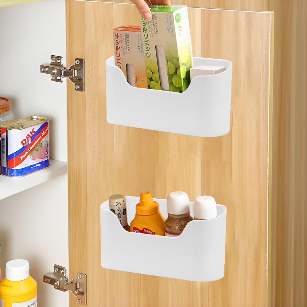 KARBAG 2 Pieces Kitchen Cabinet Door Storage Box, Self-Adhesive Wall Mounted Storage Box Wrap Organizer Container Storage Organizer Space Saving for - image 2