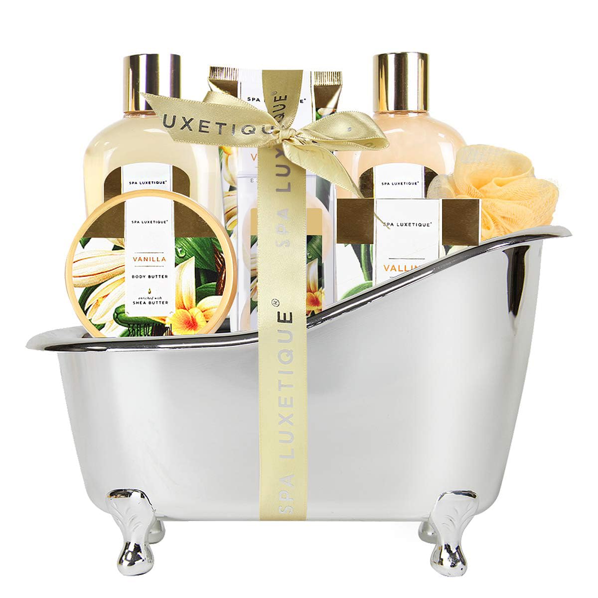 Spa Luxetique 8-Piece Vanilla Spa Gift Set with Reusable Bath Tub