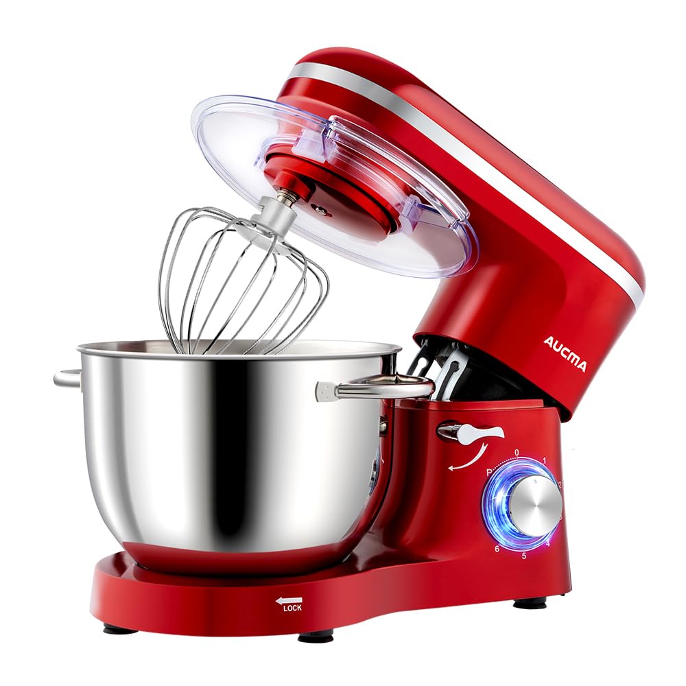 Aucma 6.2L Stand Mixer - 1400W Tilt-Head Kitchen Food Mixer, Red