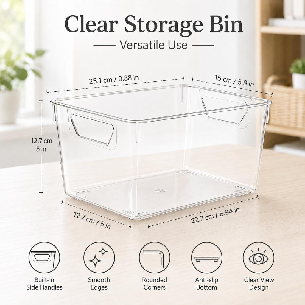 Sydroya 4 Pack Clear Plastic Storage Bins, Pantry Organiser Bins with Handle for Fridge, Kitchen, Cupboard Organization, Refrigerator, Countertop - image 2