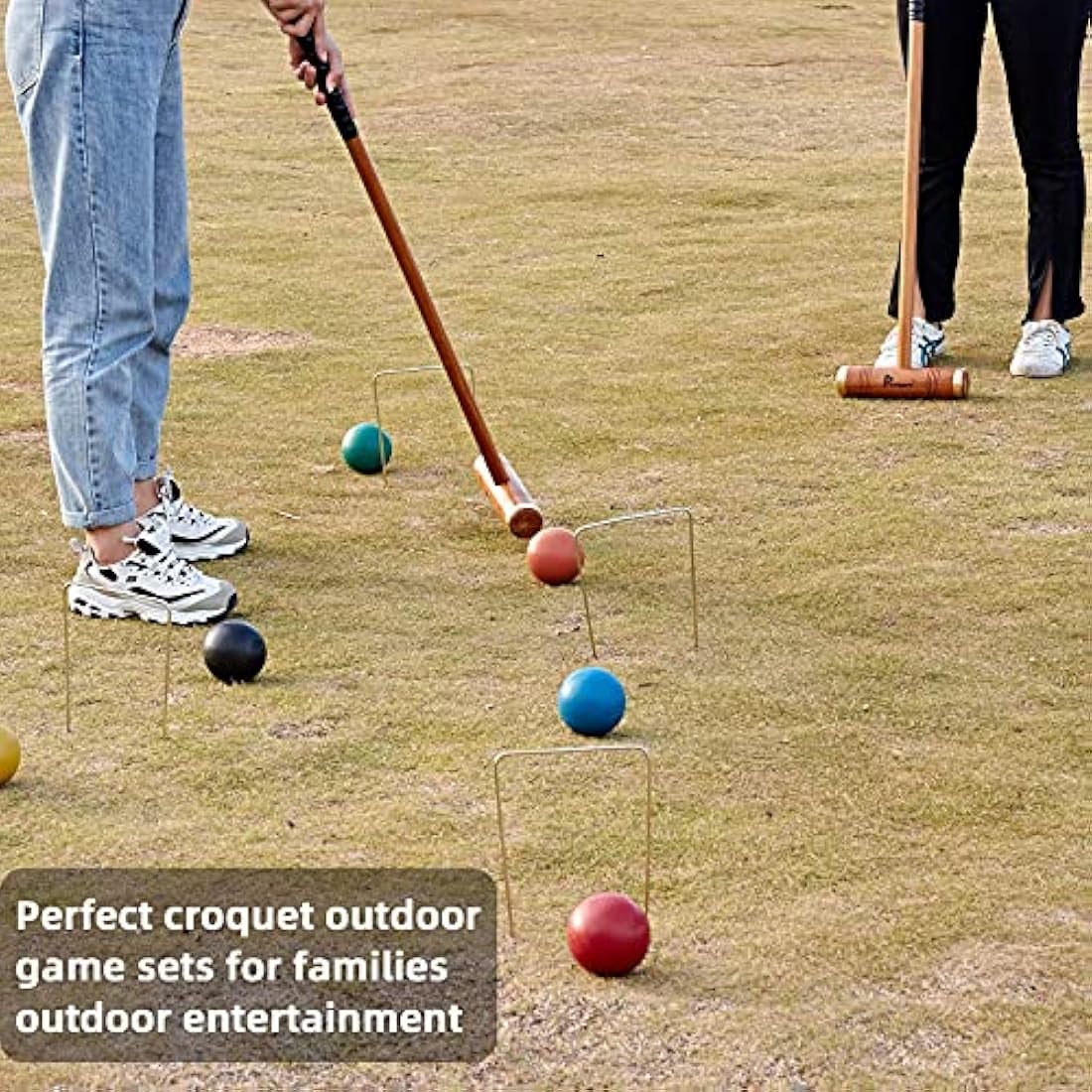 Pointyard 35" Six Player Croquet Set – Deluxe Rubber Wood Lawn Game