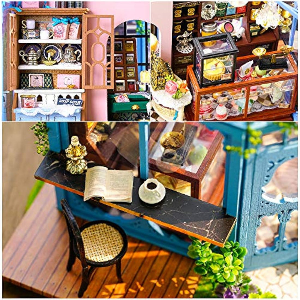CUTEBEE DIY Wooden Dollhouse Kit | 1:24 Scale Rose Garden Tea House