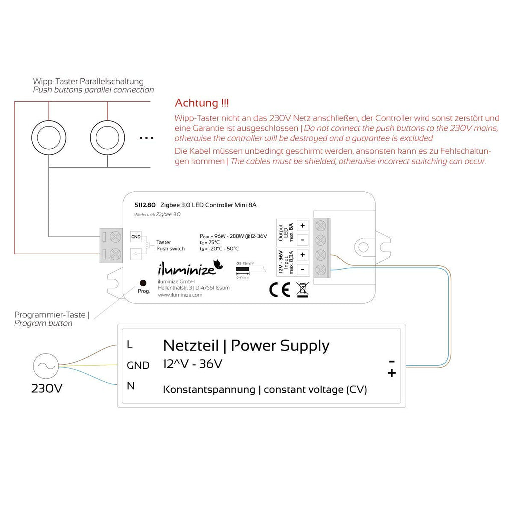 iluminize Zigbee 3.0 LED Controller | 8A Dimmer for White LEDs