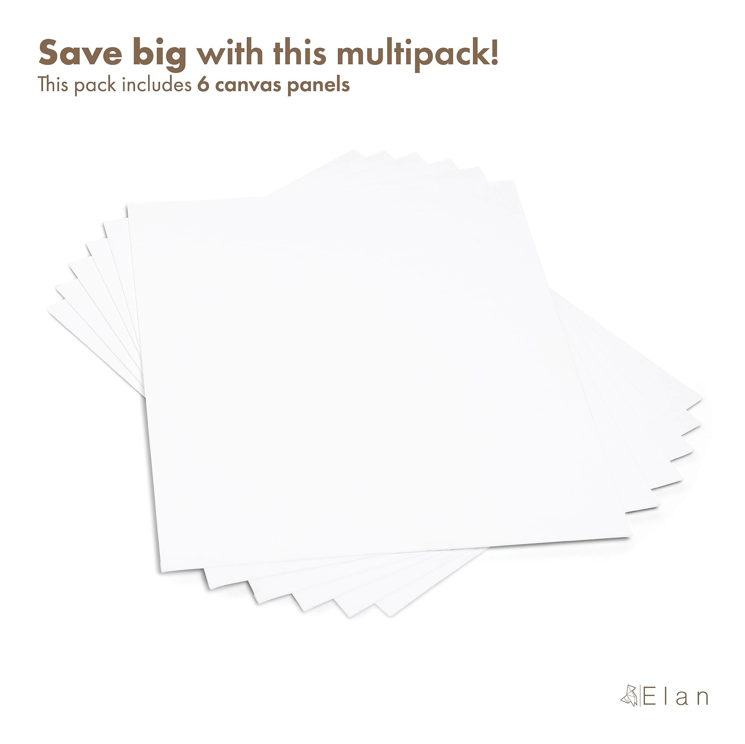 Elan 100% Cotton Canvas Panels 50x60cm | 6-Pack Quadruple Primed Boards