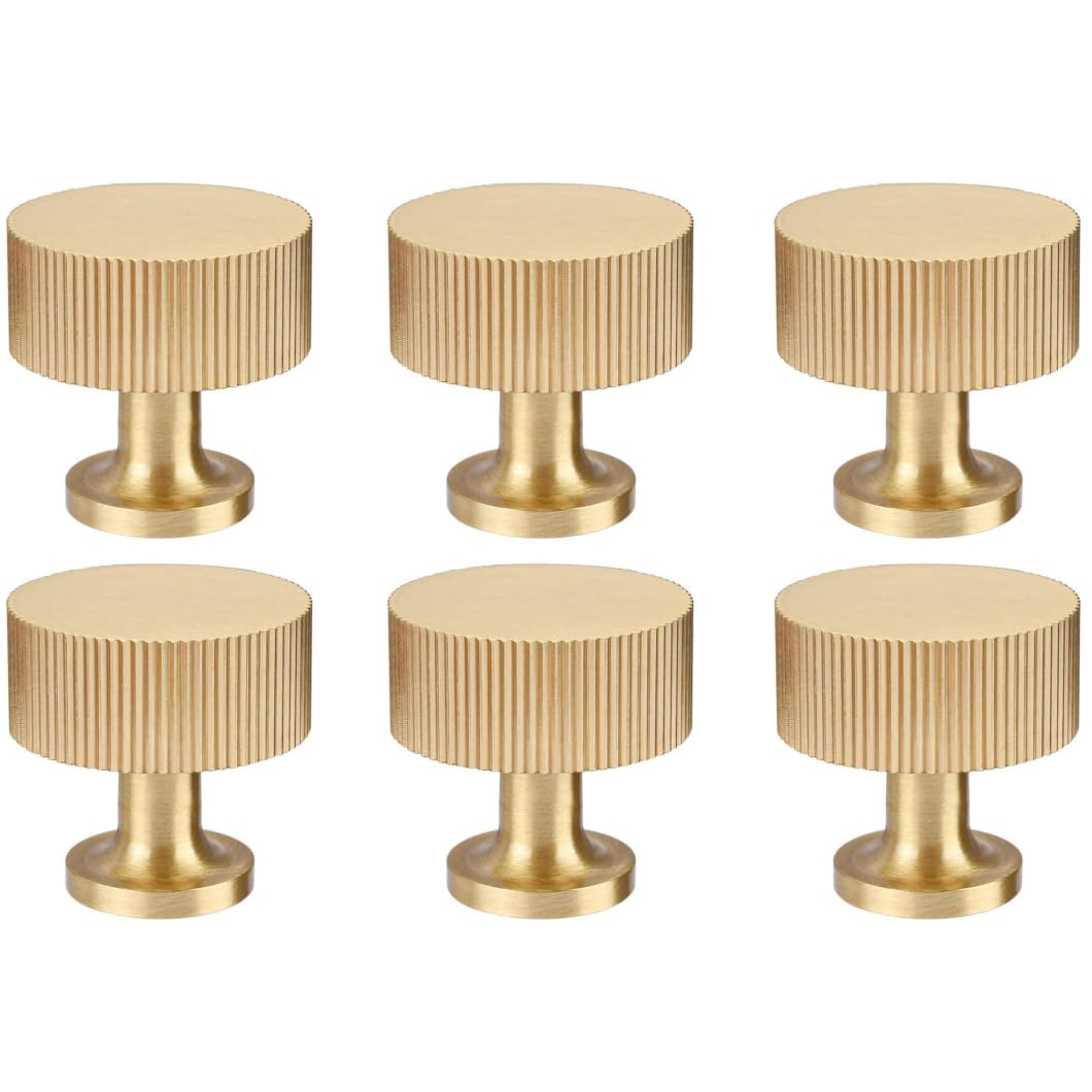 RZDEAL Solid Brass Cabinet Knobs | 6-Pack Brushed Gold Drawer Pulls