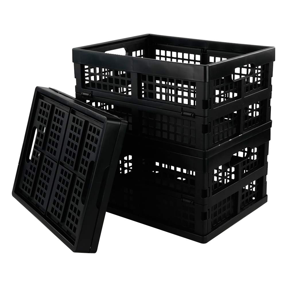 Yarebest 3-pack 14 Liter Collapsible Crates, Foldable Plastic Storage Baskets, Black