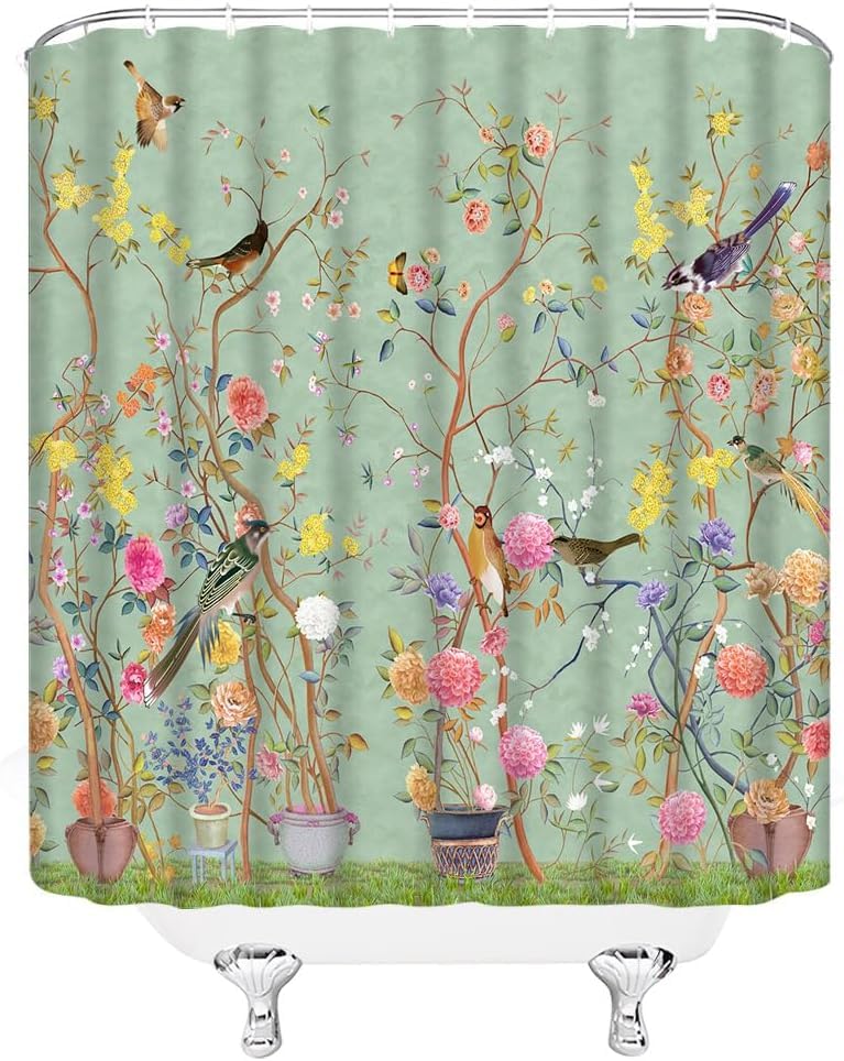 Jolof Store Flower Bird Shower Curtain – Waterproof Washable Polyester