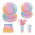 Rainbow Party Tableware Set | 125PCS Flower Shape Dinnerware