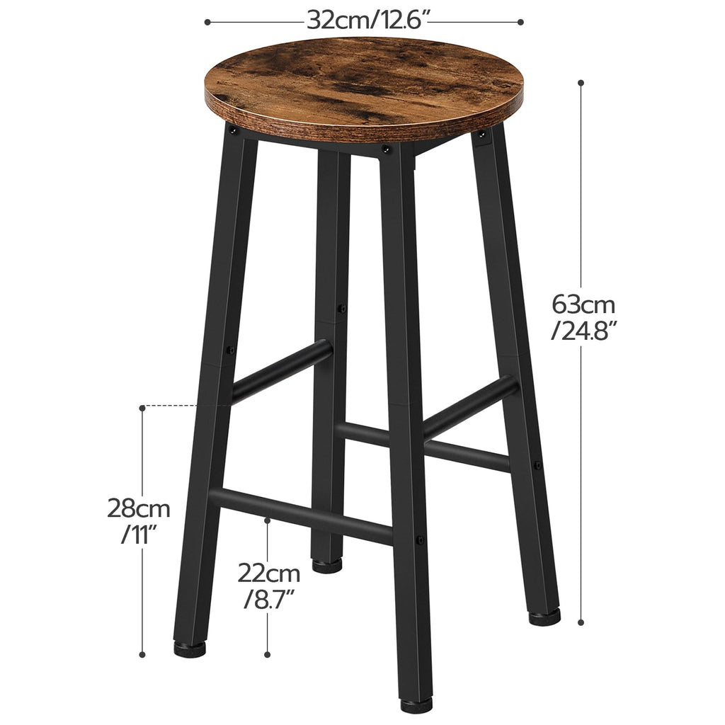 HOOBRO Industrial Bar Stools Set of 2 – 63 cm Rustic Brown & Black