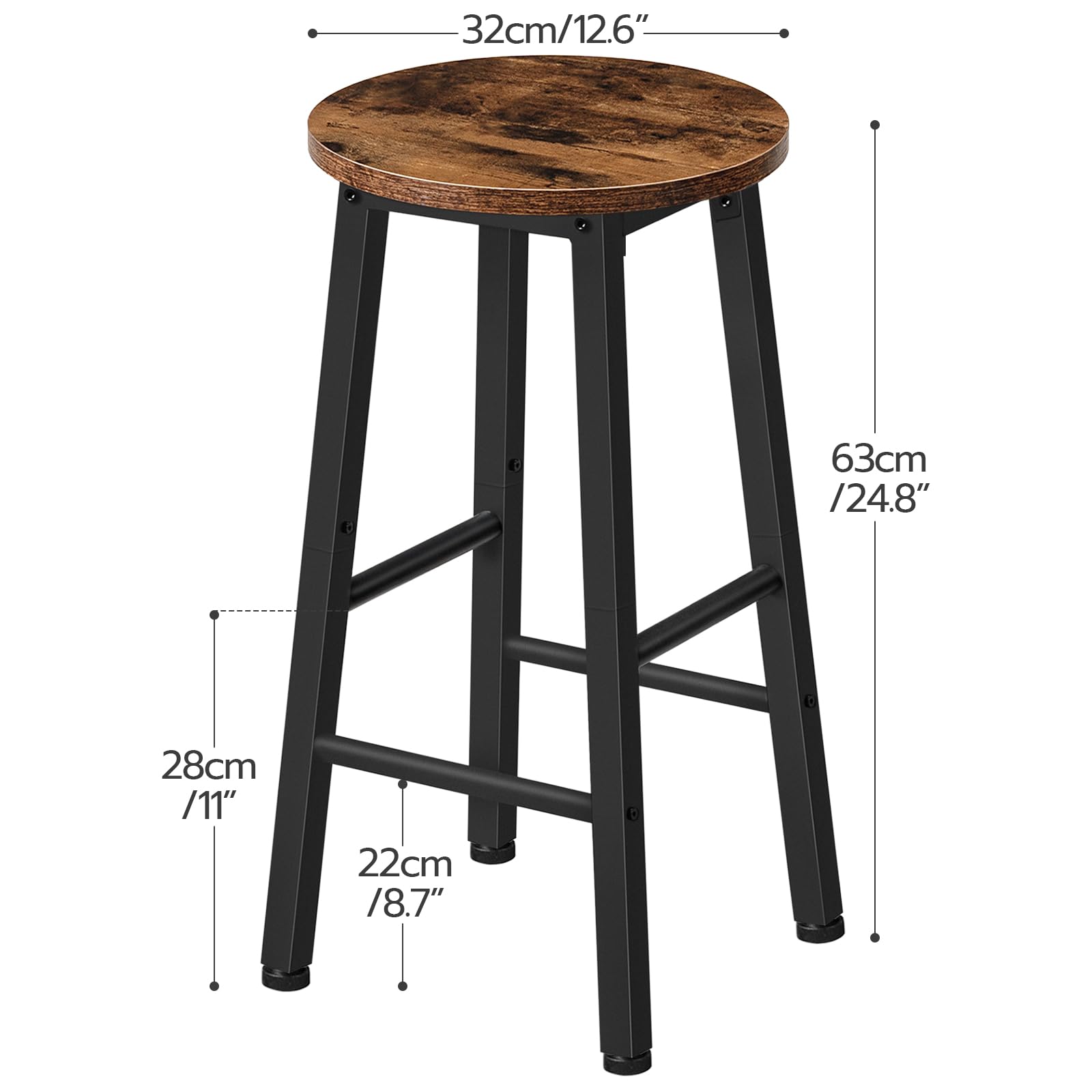 HOOBRO Industrial Bar Stools Set of 2 – 63 cm Rustic Brown & Black