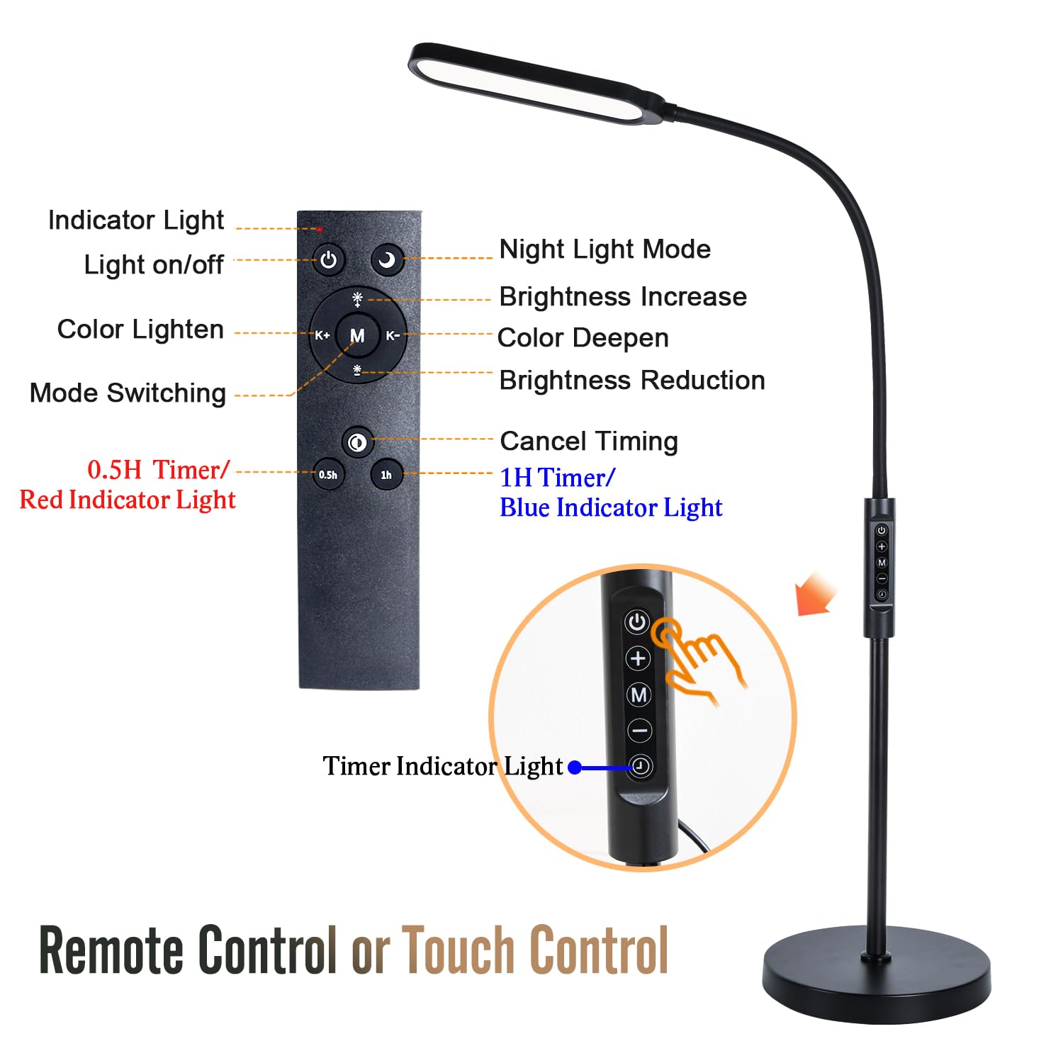 KOOSTONE LED Floor Lamp | 2-in-1 Dimmable Standing Light with Remote