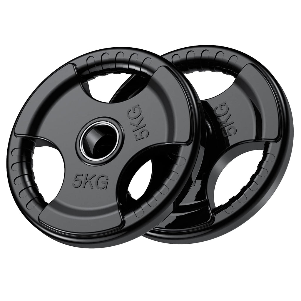 PhysKcal Olympic Weight Plates - 2 x 5kg Rubber Coated Tri-Grip Discs
