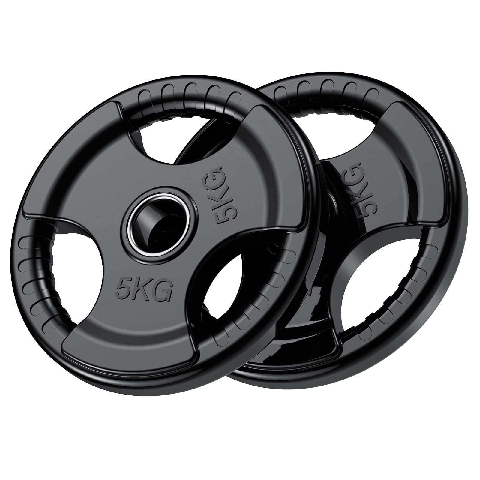 PhysKcal Olympic Weight Plates - 2 x 5kg Rubber Coated Tri-Grip Discs