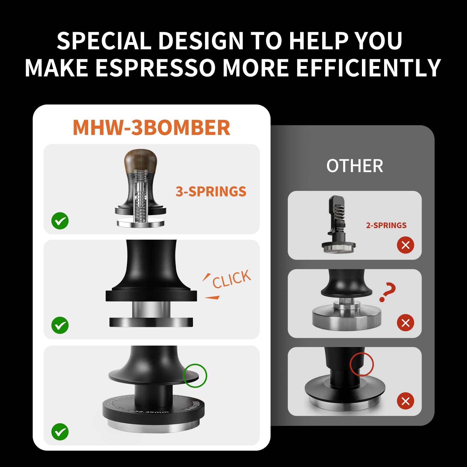 MHW-3BOMBER 58mm Calibrated Espresso Tamper - 30lb Sound Feedback