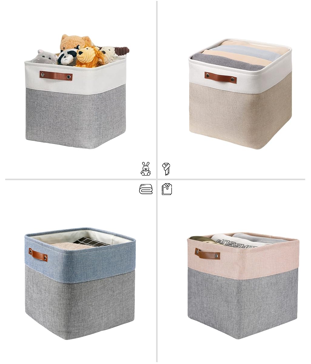 Mangata Fabric Storage Cubes for Kallax – Set of 4 Foldable Baskets, Grey