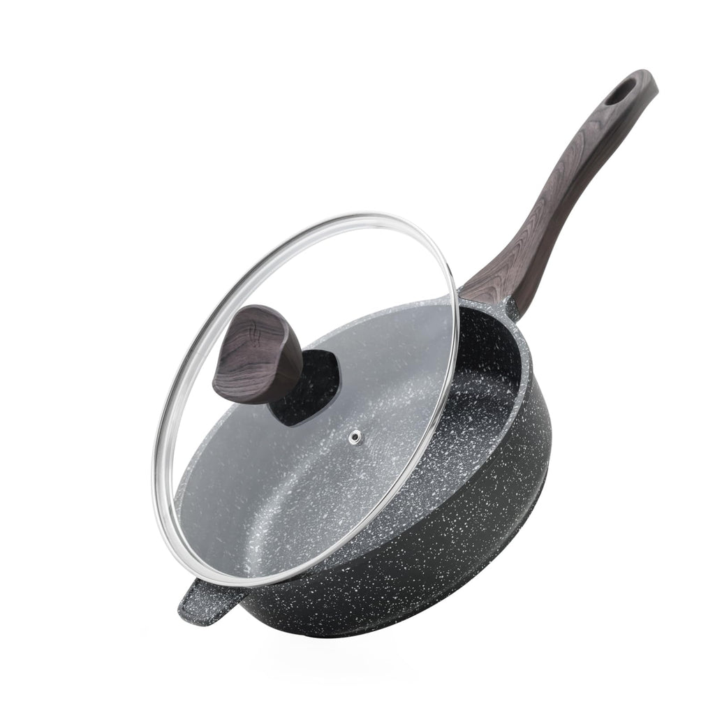 Kordisen Nonstick Deep Frying Pan with Lid | 28cm Granite Saute Skillet