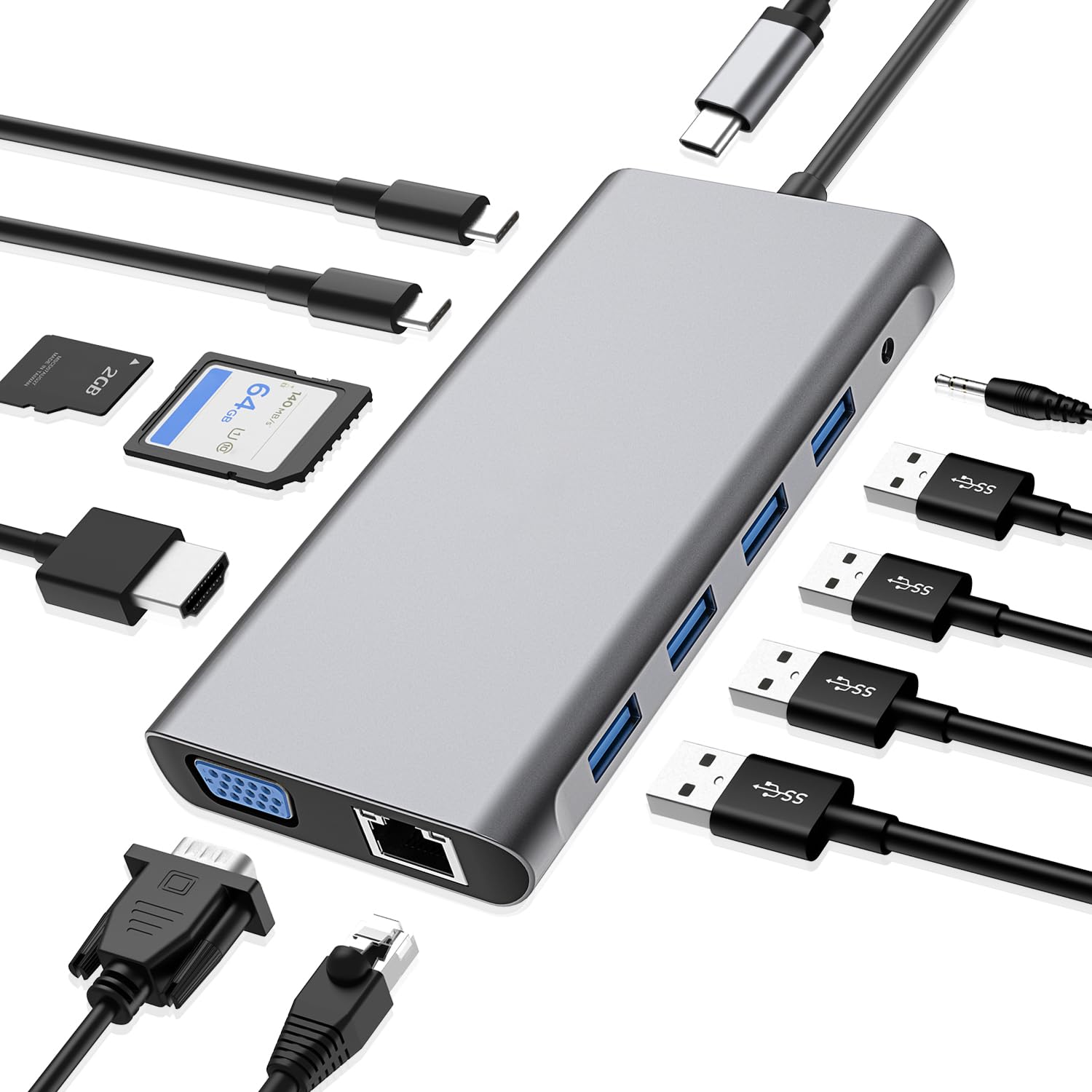 SZPACMATE 12-in-1 USB C Hub – 4K HDMI & VGA Docking Station